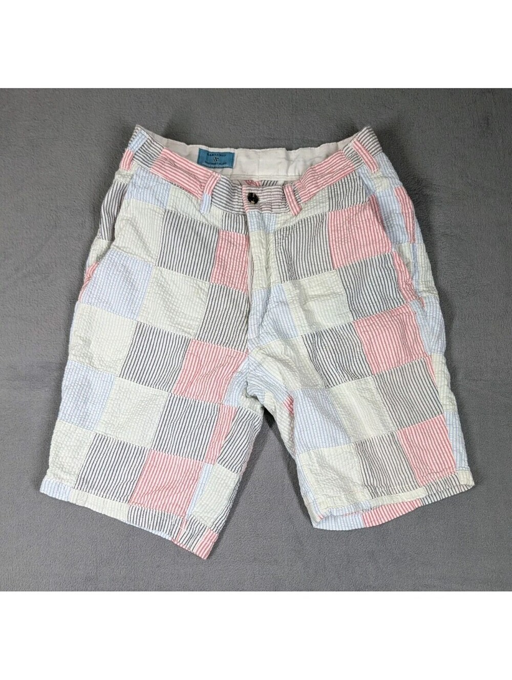 Castaway Boys 28 Patchwork Seersucker Shorts Red Blue White Preppy Cotton Casual